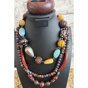 Lot 2 Wooden Beaded Necklaces And Bracelet Vintage